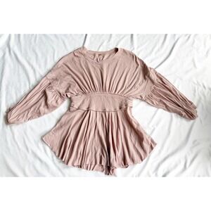 Free People Ribbed Corset Top Blouse Light Pink Long Sleeve Peplum Med Casual